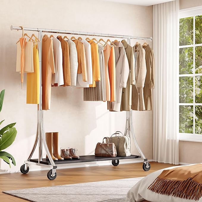 HOKEEPER Clothes Rack with Wood Shelves Height Adjustable Clothing Rack with
