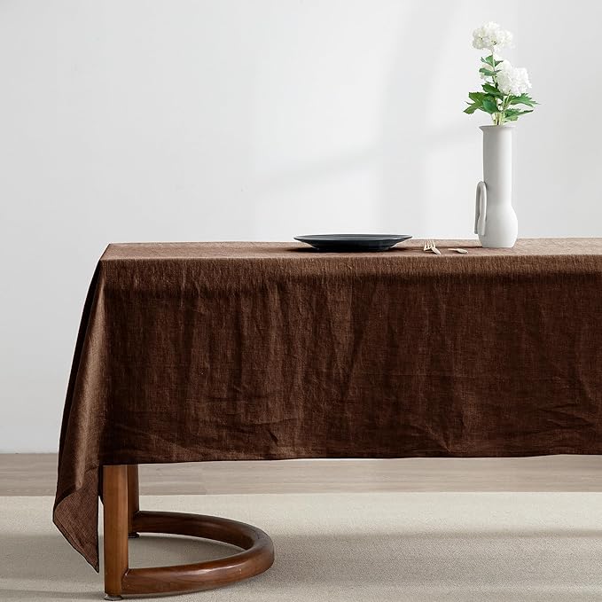 EVERLY 100% Pure Linen Rectangle Tablecloths 60x108Inches for Dining,Buffet Parties,Events,Weddings and Restaurants,Decorative Halloween,Thanksgiving Machine Washable Tablecloths-Chocolate