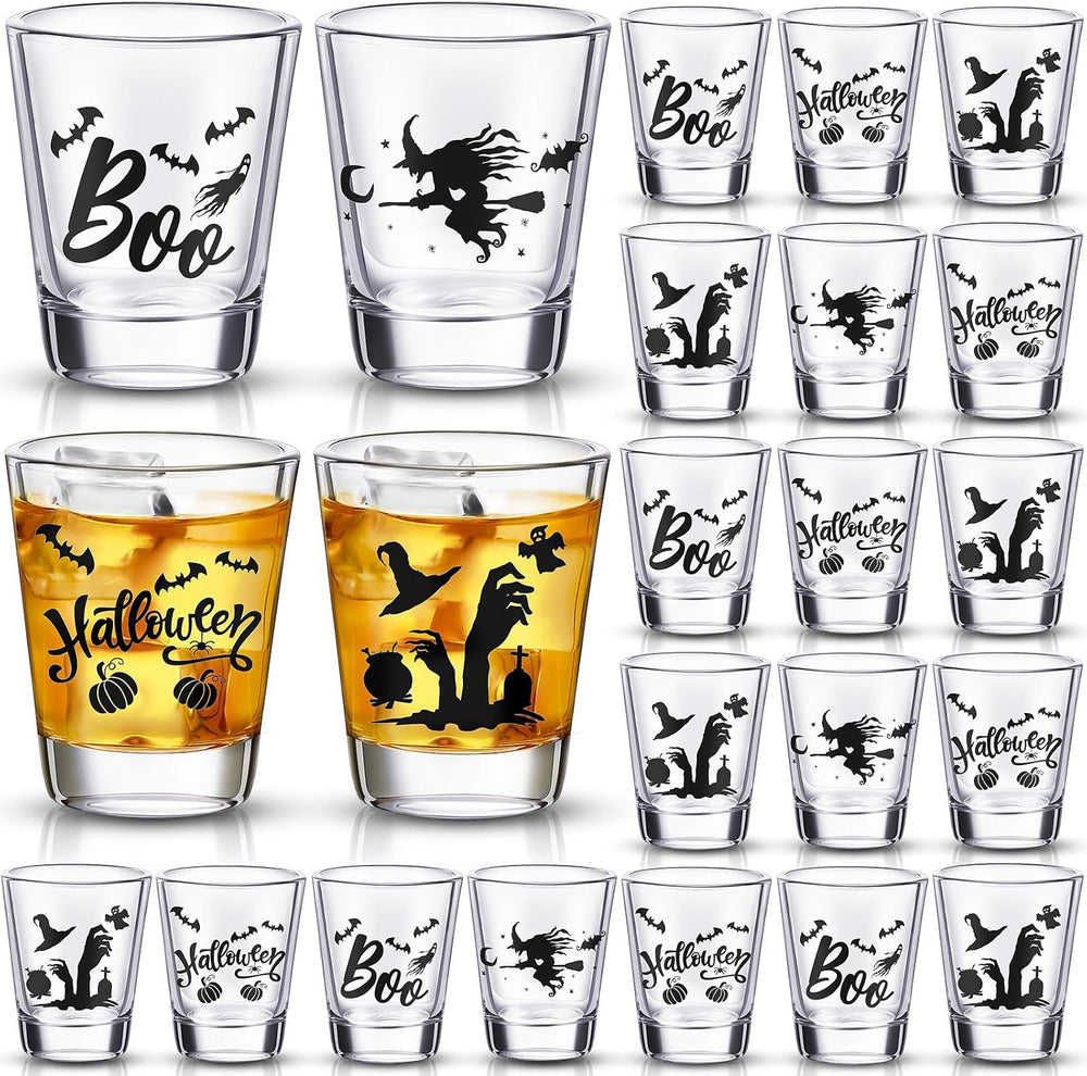 Uiifan 24 Pcs Halloween Shot Glasses for Drinking Glassware Bulk 2 Oz/60 ml