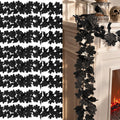 48FT Black Halloween Garland 8pcs Maple Leaf, Table Mantel Gothic Decor