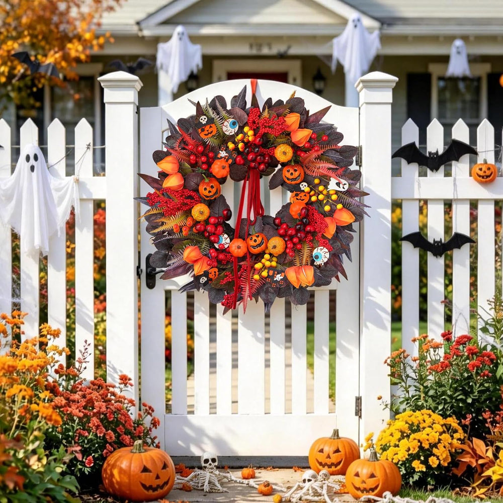 Halloween Wreaths for Front Door 24" Jack O'Lantern Halloween Wreath
