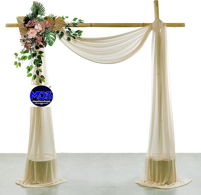 MDS Halloween Chiffon Draping Fabric - 2 Panel, 30" Wide x 50ft Long - Sheer Spooky Arbor & Canopy Drapery for Haunted House Backdrops, Party Ceilings, DIY Costumes & Themed Events - Champagne Gold (Pack of 2)