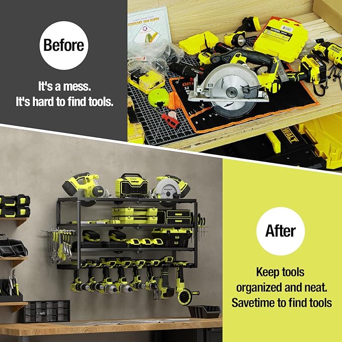 4 Layer Power Tool Organizer Wall Mount, Battery Tools Holder