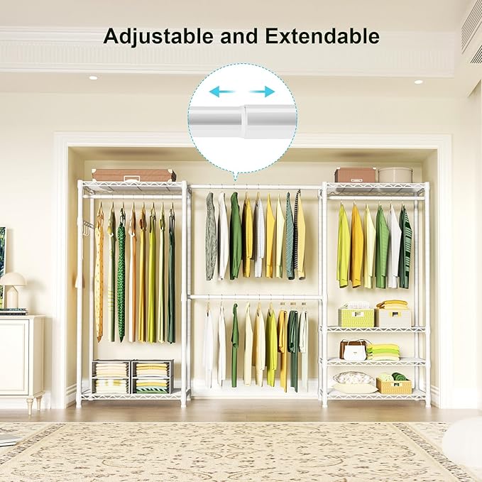 Ulif E1 Heavy Duty Closet Garment Rack, 6 Tiers Adjustable Metal Freestanding