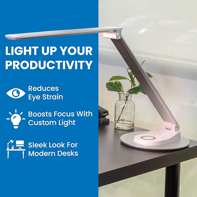 Mount-It! LED Desk Lamp with Wireless Charger and USB-C Charging Port, Dimmable