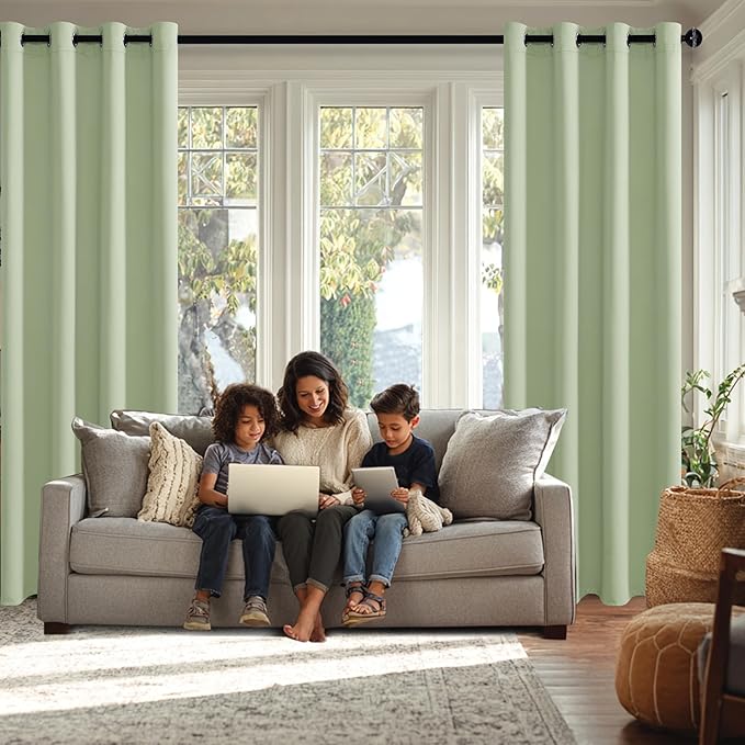JIUZHEN Light Green Blackout Curtains