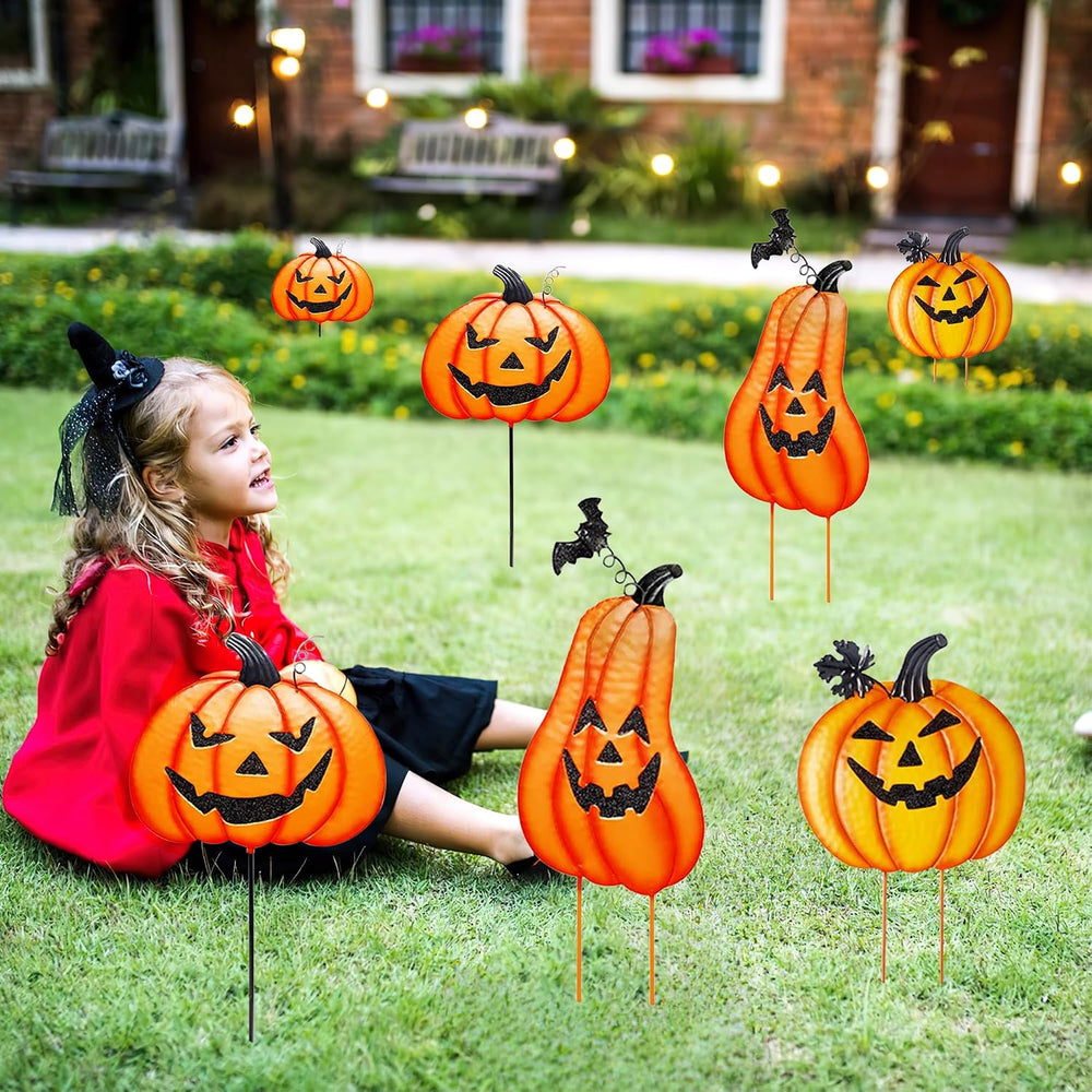 Halloween Metal Pumpkin Yard Stakes, Detachable and Stackable Pumpkin Signs G...