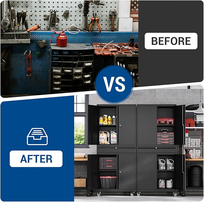 73" Metal Cabinet-Black Heavy Duty Rolling Storage Cabinet Steel Tool Cabinets