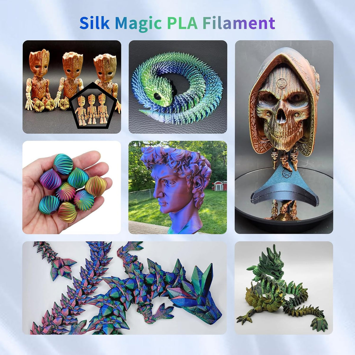 YOUSU 3D Printer Filament Silk PLA Filament Rainbow Color,1.75mm Tri Color PLA Filament 6kg Pack,1kg Spool.
