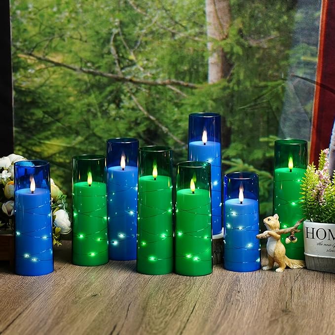 Flameless Candles with Embedded Star String, Battery Operated LED Pillar (Set of 7)