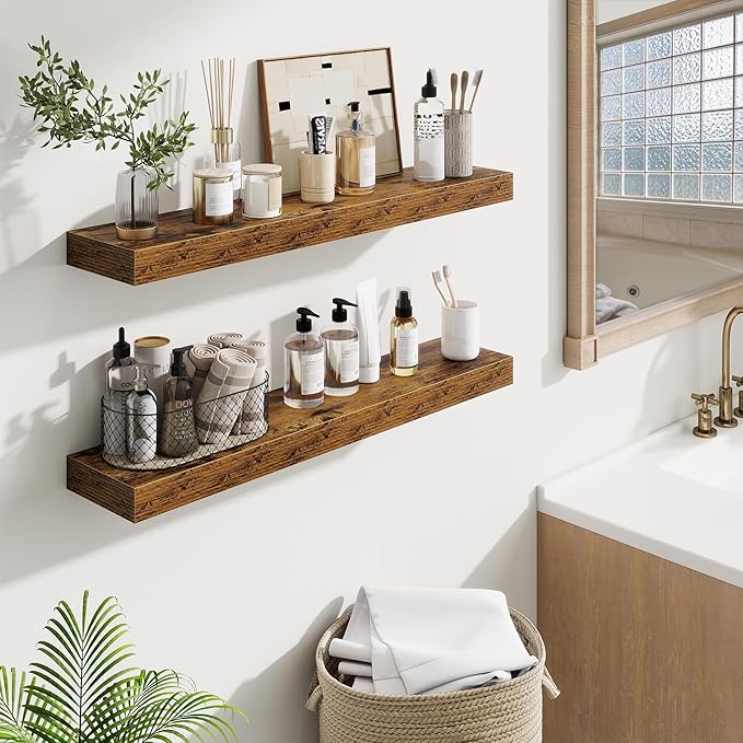 Fun Memories Bathroom Shelves 32 Inch Long Set of 2, Floating Shelves