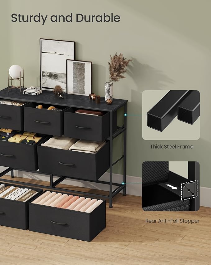 SONGMICS Dresser for Bedroom, Chest of Drawers, TV Stand, 7 Non-Woven Fabric