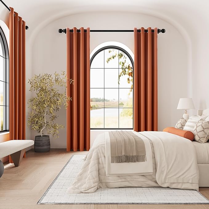 DUALIFE 96 Inch Curtains for Living Room Burnt Orange Rust Curtains for Bedroom