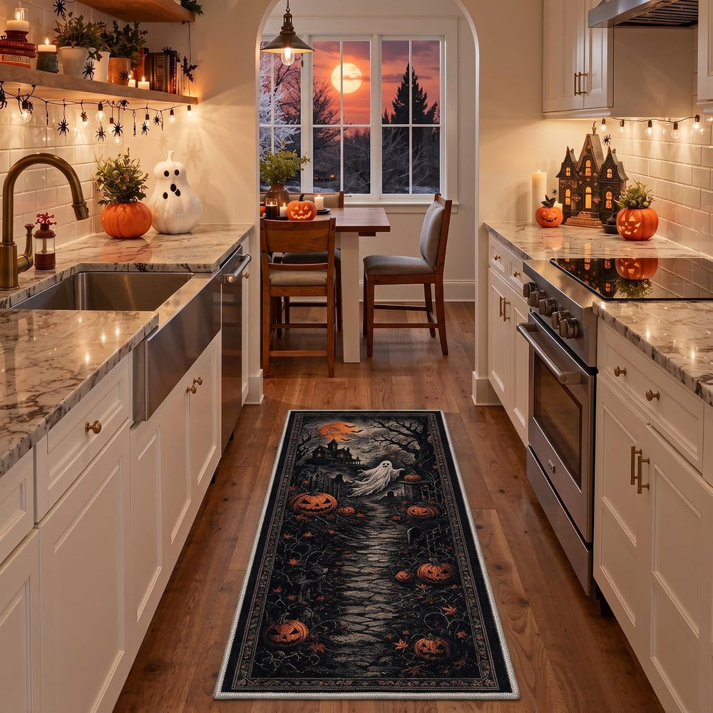 Bavni 2X6 Inch Halloween Scene Runner Rug for Kitchen