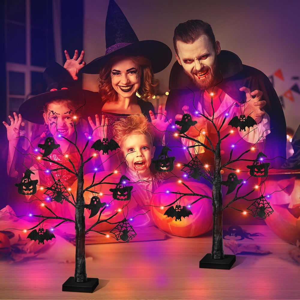 Halloween Decorations Indoor 2 Pack 24 Inch Black Halloween Tree with 24 LED ...