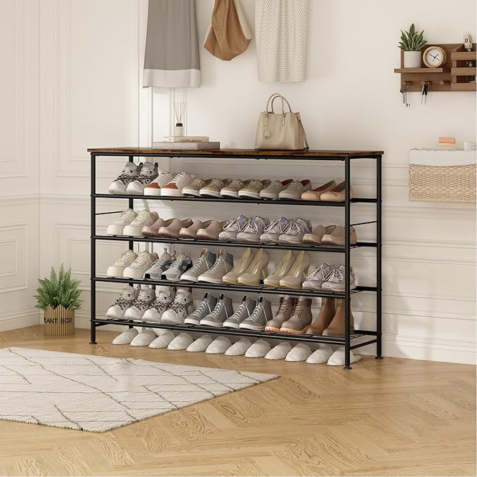 SUOERNUO Shoe Rack 5 Tier Shoe Storage Organizer Metal Mesh Shelves
