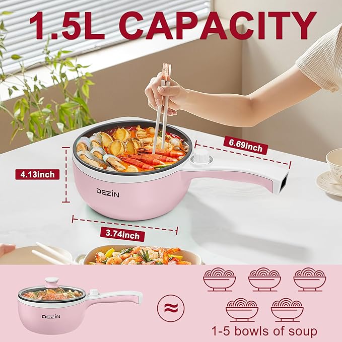 Dezin Hot Pot Electric with Steamer Upgraded, Non-Stick Sauté Pan, Rapid