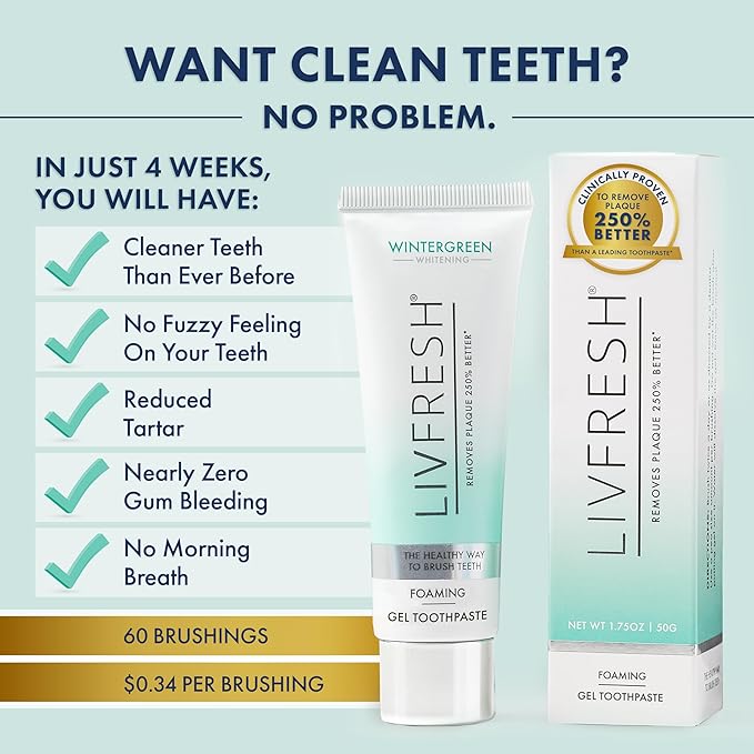 LIVFRESH Toothpaste Gel, Clinically Proven to Remove Plaque 250% Better (2 Pack)