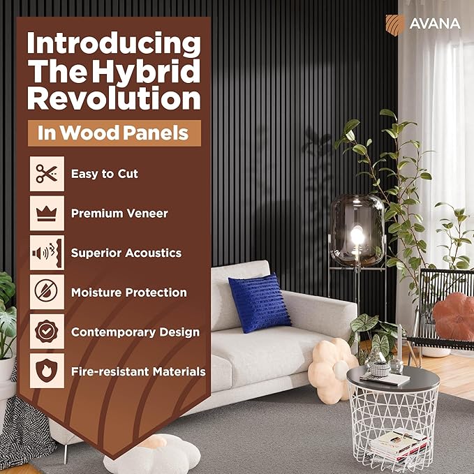 Avana Modern Acoustic Wood Wall Panels – 94.4 X 12.6 Inch Black Oak Acoustic