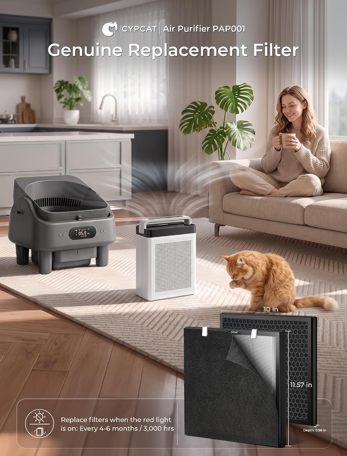 Pet Air Purifier for Home Dual-Sided Intake, High-Activated Carbon