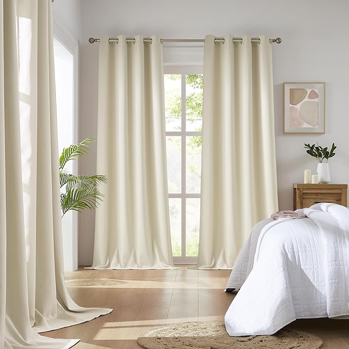 DUALIFE Cream Beige Curtains 96 Inch Length Blackout Window Drapes