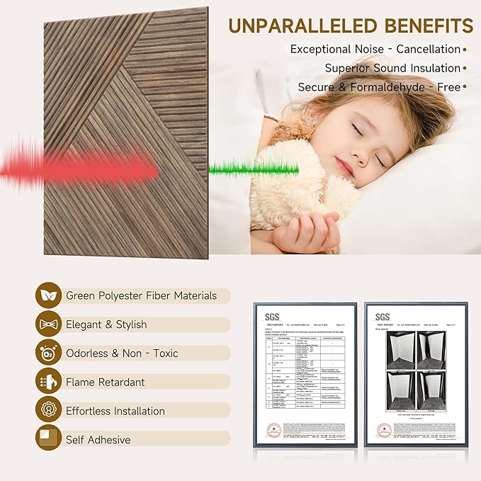 Autorific Acoustic Wall Panels, 6 Pack Total Size 72 x 48 Inches, Self-Adhesive