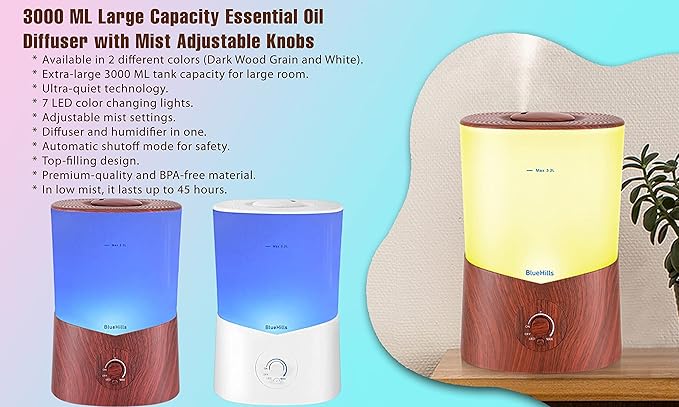 BlueHills Premium 3000 ML XL Essential Oil Diffuser Aroma Humidifier 3 Liter