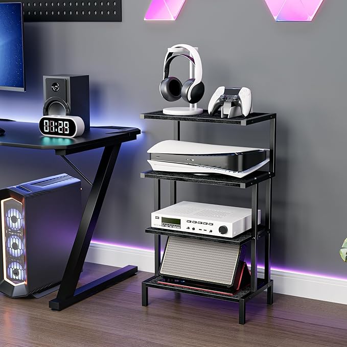 Aquzee Media Stand, Gaming Shelf, 4 Tier Small Electronics Shelves Video Game