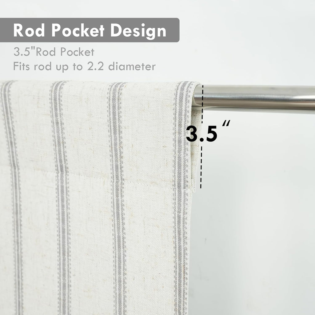DriftAway Farmhouse Double Layer Linen Blackout Tie Up Curtains Thermal Insulated Vertical Striped Fully Lined Balloon Roman Shade Bathroom Window Adjustable Rod Pocket 45 Inch by 63 Inch Gray