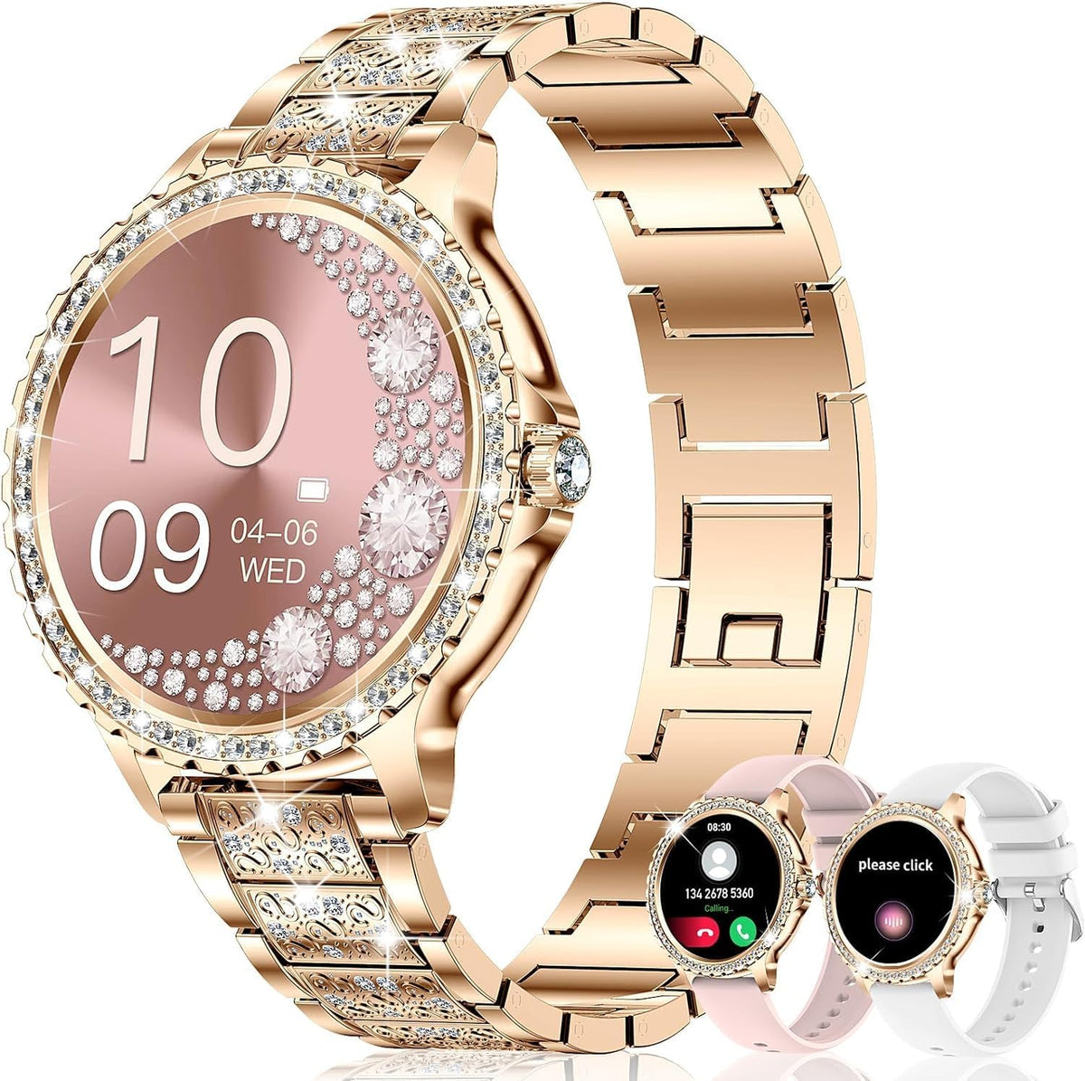 Smart Watches for Women(Make/Answer Call) with Diamond:1.32" Fitness Tracker Watch for HR/Blood Pressure/SpO2/Sleep Monitor,Digital Running Watches for Women Android/iOS,3 Strips