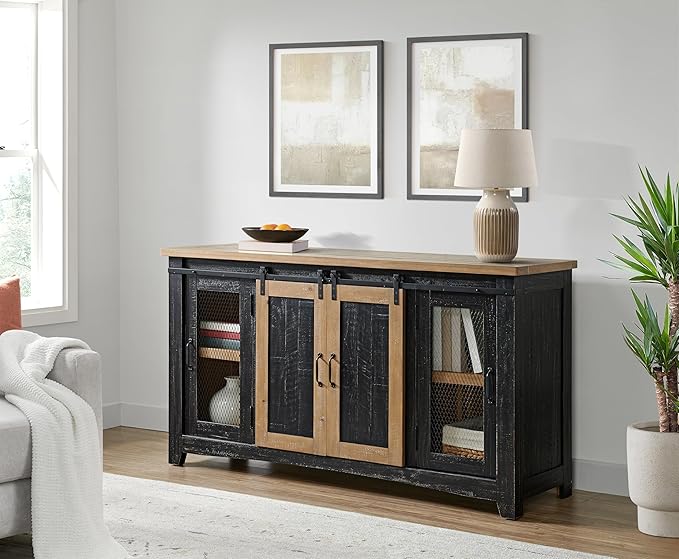 Martin Svensson Home Rustic 65" Black and Driftwood Solid Wood TV Stand