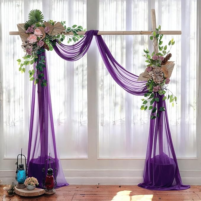 MDS Halloween Chiffon Draping Fabric - 2 Panel, 30" Wide x 50ft Long - Sheer Spooky Arbor & Canopy Drapery for Haunted House Backdrops, Party Ceilings, DIY Costumes & Themed Events - Cadbury Purple (Pack of 2)