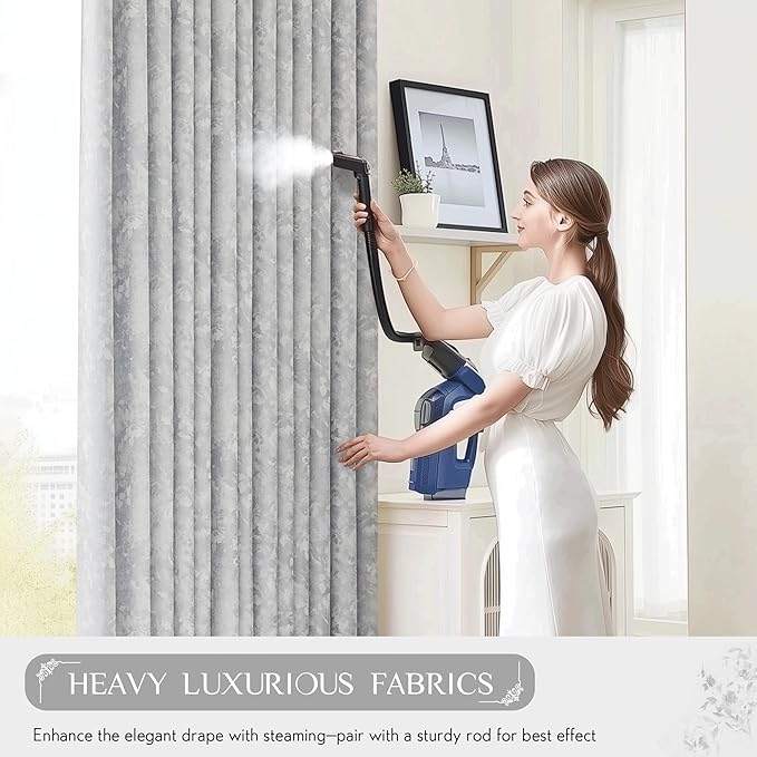 Beauoop Grey Floral Jacquard Blackout Curtains 84 Inches Long 2 Panels