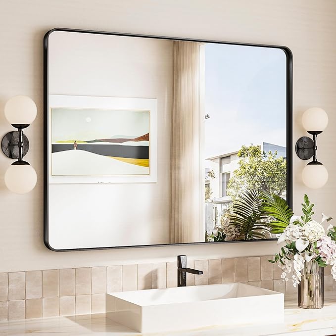 TokeShimi Black Bathroom Mirror, 40x30 Large Bathroom Mirror Rectangle