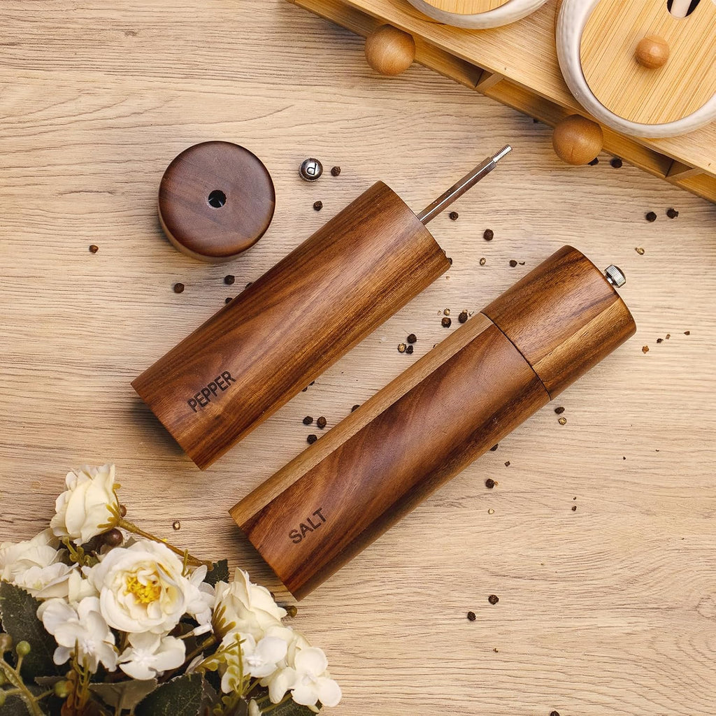 XWXO 2 Pack Acacia Wooden Salt and Pepper Grinder Set 8 Inches Refillable