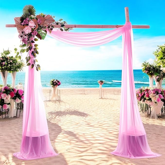 MDS Halloween Chiffon Draping Fabric - 2 Panel, 30" Wide x 40ft Long - Sheer Spooky Arbor & Canopy Drapery for Haunted House Backdrops, Party Ceilings, DIY Costumes & Themed Events - Bubblegum Pink (Pack of 2)