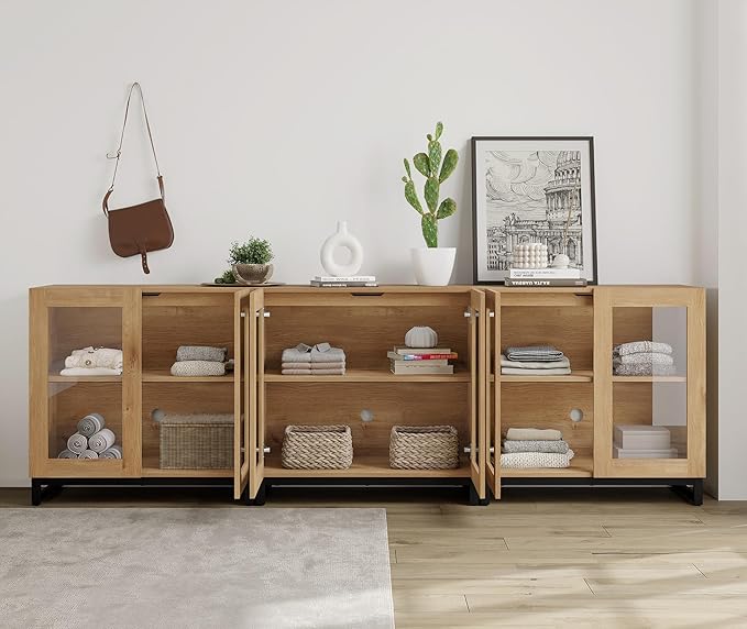 WAMPAT Modern TV Stand with Glass Doors