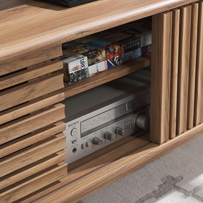 SAFAVIEH ESMA TV Stand for up to 65" Flatscreen – Oak Brown, Sliding Doors