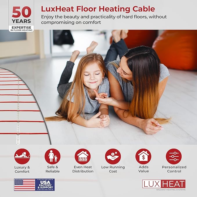 LuxHeat 140sqft Floor Heating Cable Kit - 240v Electric Radiant Floor Heat