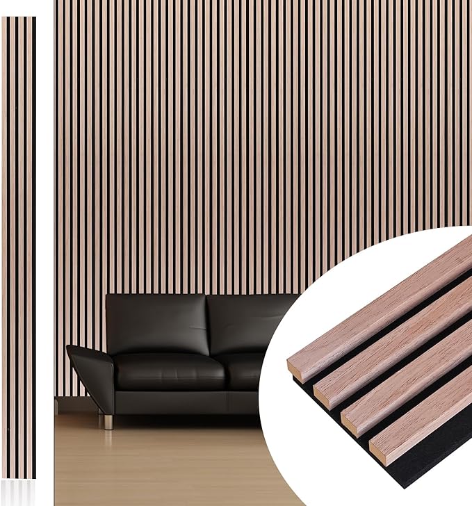 NeatiEase Wood Wall Panels, 9 Feet Acoustic Slat Wall Panels (6-Piece)