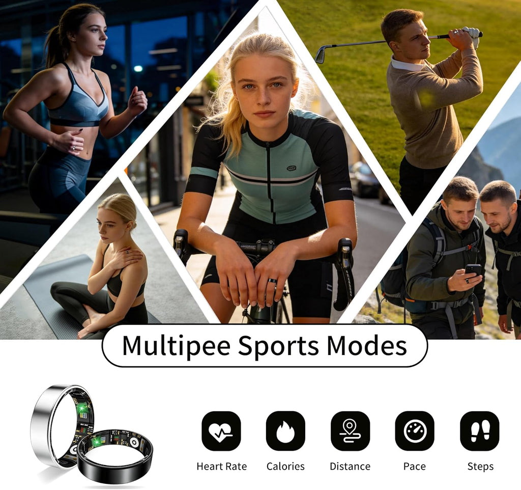 Women Men Smart Ring Health Tracker, Sleep Exercise Health Monitoring Wearable Device, IP68 Waterproof, iOS/Android Compatible, No Subscription Required, 5‑Day Long Lasting Battery (Rose Gold, 9)
