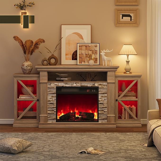 QUW Electric Fireplace TV Stand, Modern TV Console Table