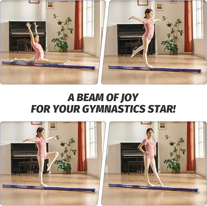 ZELUS 8' Folding Gymnastics Balance Beam, Floor Balance Beam w/Carry Handles