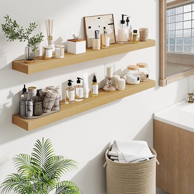Fun Memories Floating Shelves 48 Inch, Extra Large Wood Shelf Set of 2