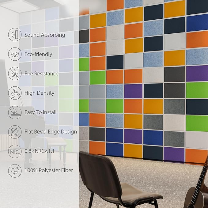 Amantech 12 Pack Acoustic Panels Self Adhesive Sound Proof Foam, High Density