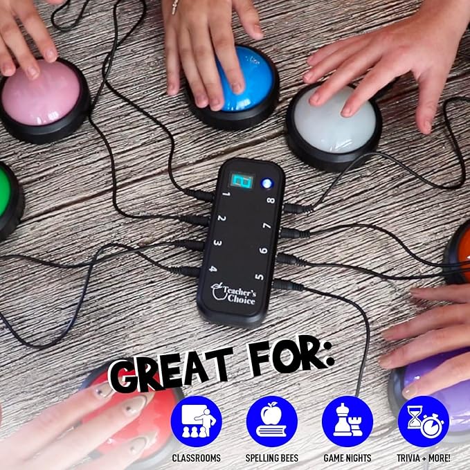Teacher's Choice Light Up Game Buzzer System, Displays The Winning Player Loud (8 Pack)