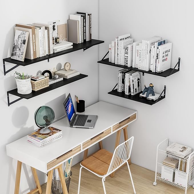 Heimlove Black Deep Floating Shelves (Set of 2)