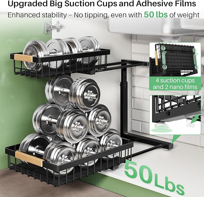 Under Sink Organizer, 2 Packs 2 Tier Under Sink Organizers and Storage