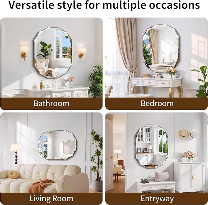 GLASHOM Frameless Bathroom Mirror, 30x40 inch Frameless Wall Mirrors Beveled
