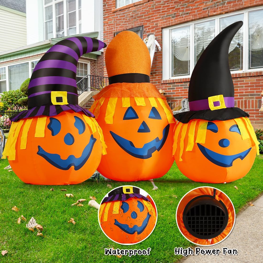 GOOSH 6 FT Halloween Inflatables Outdoor Pumpkin Combo with Wizard hat Blow Up Yard Decoration with LED Lights Built-in for Holiday Party Yard Garden
